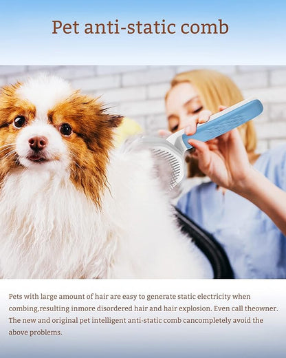 Self-Cleaning Pet Brush for Dog and Cat Long Hair - Static Electricity Eliminator Beauty Product (Blue)