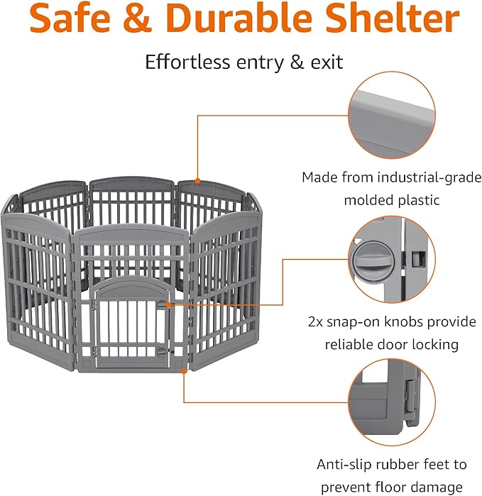 Amazon Basics 8-Panel Indoor Pet Dog Octagonal Playpen, Puppy Playpen with Door, Easy Assemble Easy Storing, 63 x 63 x 34.3 in, Dark Gray