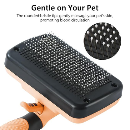 Dog & Cat Hair Brush,Self Cleaning Slicker Brush for Long Short Hair,Shedding & Grooming Pet Brush with Soft Bristle and Release Button,Orange