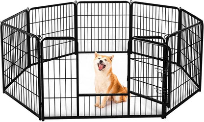 Sweetcrispy Dog Playpen Indoor - Puppy Fence Exercise Pen for Yard Gate 8 Panel 32” Height Playpens with Doors Heavy Duty Metal Dog Pen for Camping, RV, Outdoor, Small/Medium/Large Pets