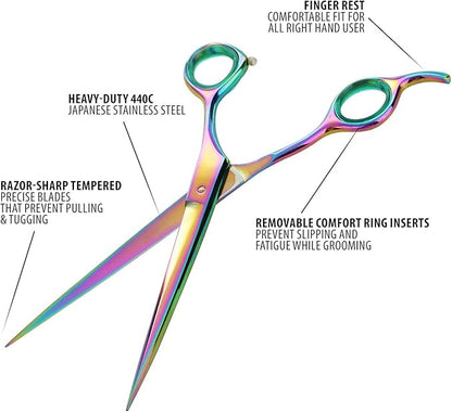 Sharf Rainbow 8.5 Inch Dog Trimming Scissors for Grooming - Effortless Grooming Performance - Durable Blades for Flawless Results - Professional and Beautiful Dog Cutting Scissors for Grooming