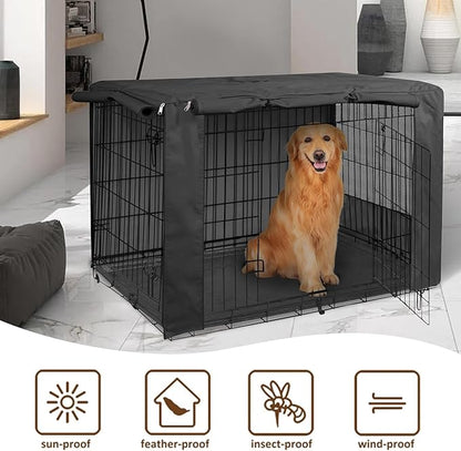 HiCaptain Heavy-Duty Polyester Indoor Kennel Cover for 48 Inch Wire Crates, Universal Fit for 1-2 Door Standard Metal Dog Cage (Black)