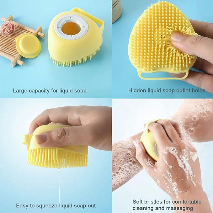 OTAVILEM Body Scrubber with Soap Dispenser for Shower, 3 Pack Silicone Exfoliating Brushes, Soft Body Exfoliator, Bath Loofah for Babies, Kids, Women, Men and Pets, 3 Colors (Heart Shaped)