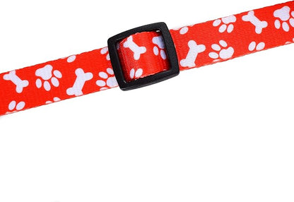 Mile High Life Dog Collar | Cute Puppy Collars | Lightweight Girl Dog Collar | Soft Boy Dog Collars | w Paws Bones Mustache Pattern (Red, Large)