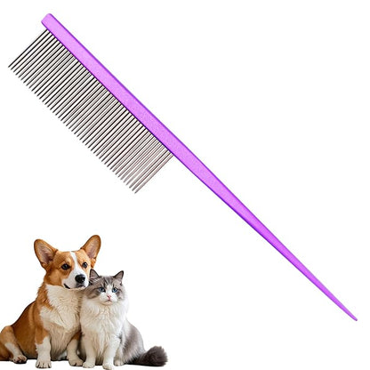Grooming Pet Comb Rat Tail Dematting Cat and Dog Comb，Rounded Ends Design for Safe Tangle Removal, Hairstyling, Massage，Loose Hair Removal，Prevent Irritation，Fluffing Paws,Face,Tail,Remove Tear Stain