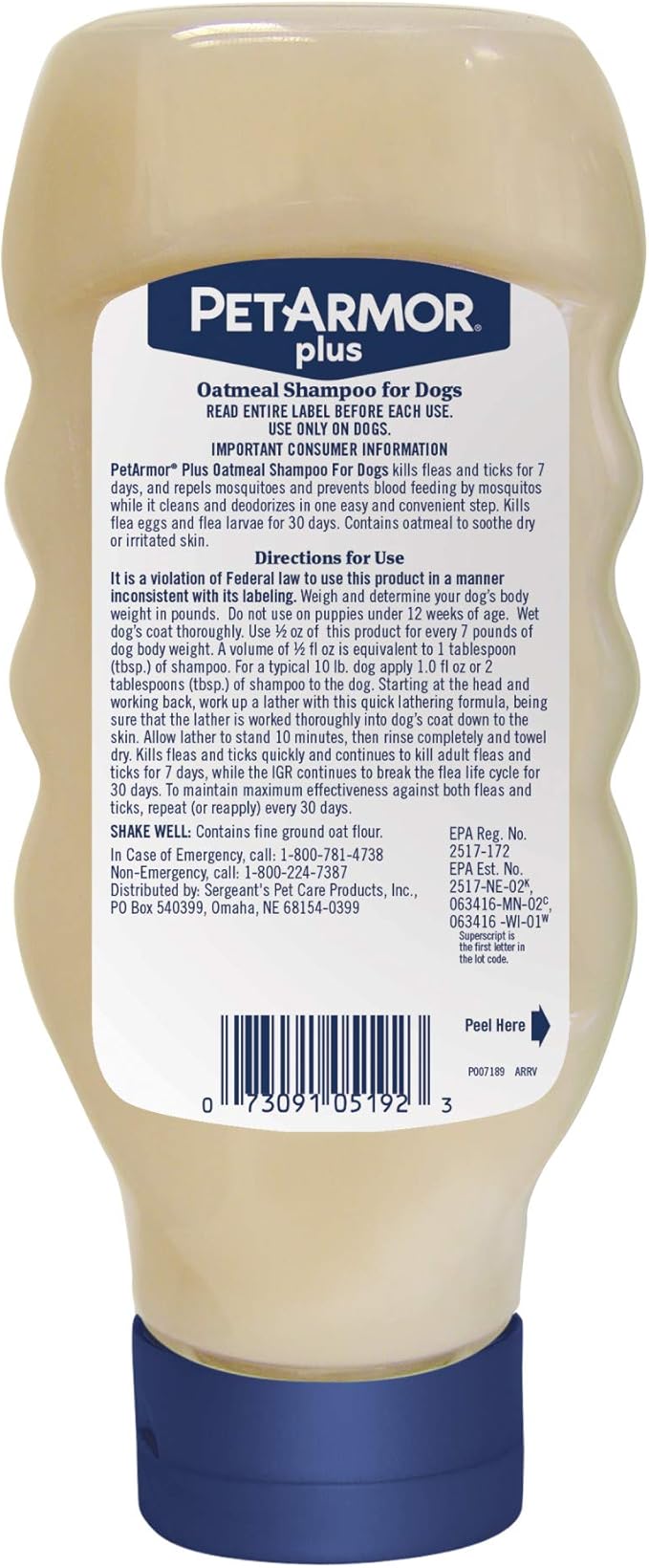 PetArmor Plus Flea and Tick Shampoo for Dogs, Oatmeal Flea Shampoo Kills Fleas, Ticks, and More, Tropical Breeze Scent, 18oz