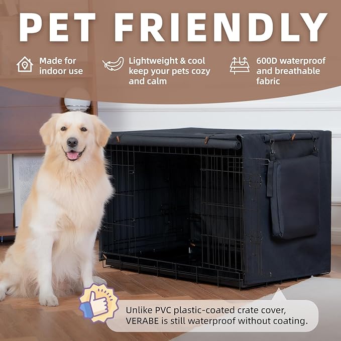600D Dog Crate Cover, Waterproof Pet Kennel Cover with Storage Bag Cover Fit for 30 Inch Wire Crate Dog Cage, 30 Inches, Black