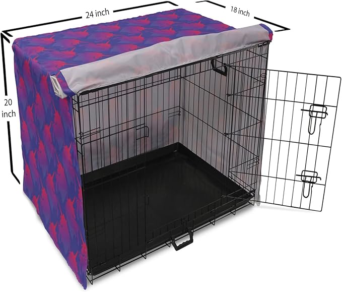 Lunarable Myth Dog Crate Cover, Pattern with Unicorn Silhouettes in Ombre, Easy to Use Pet Kennel Cover for Cats & Medium Dogs, 24 Inch, Indigo Magenta