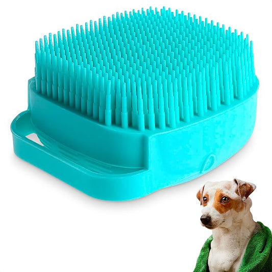 Silicone Pet Hair Brush and Shampoo Dispenser - Dog and Cat Bath Scrubber with Soap Dispenser for Indoor Pets
