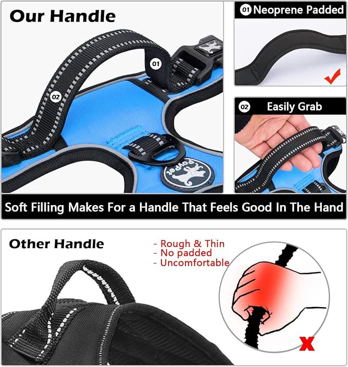 PoyPet No Pull Dog Harness, No Choke Front Lead Dog Reflective Harness, Adjustable Soft Padded Pet Vest with Easy Control Handle for Small to Large Dogs(Blue,XS)