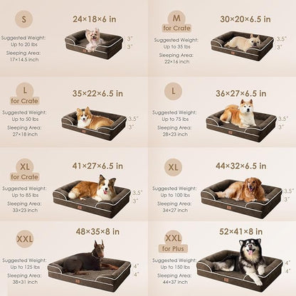 EHEYCIGA Orthopedic Dog Beds for Extra Large Dogs, Waterproof Memory Foam XL Dog Bed with Sides, Non-Slip Bottom and Egg-Crate Foam Big Dog Couch Bed with Washable Removable Cover, Brown