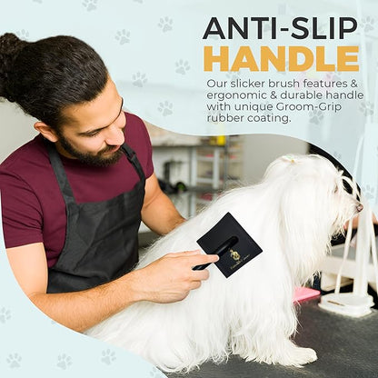 PawsltlveShine Dog Slicker Brush - Easy Grooming Brush for Poodles, Goldendoodles, Golden Retrievers - Dog Brush for long haired dogs - Effortless Grooming, Dematting, Deshedding - Black, Large