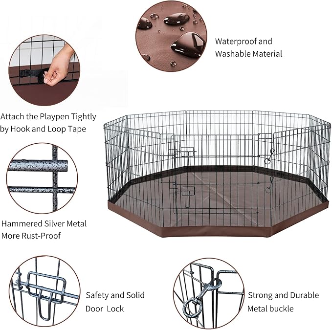 NEZUC Foldable Metal Dog Exercise Playpen Gate Fence Dog Crate 8 Panels 36 Inch Height Puppy Kennels with Bottom Pad for Animals Outdoor Indoor (with Bottom pad, 8 Panels 36" H)