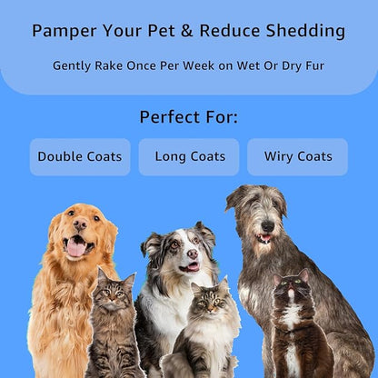 YINGFAN Pet Grooming Combo, Double-Sided Dematting Deshedding Undercoat Rake for Dogs and Cats, Dog Combs for Grooming Matting (Blue)