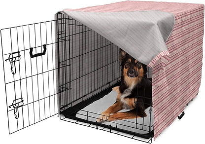 Lunarable Dusty Rose Dog Crate Cover, Doodle Style Waves Horizontal Stripes Simplistic Cheerful, Easy to Use Pet Kennel Cover for Medium Large Dogs, 36 Inch, Dried Rose Pale Pink