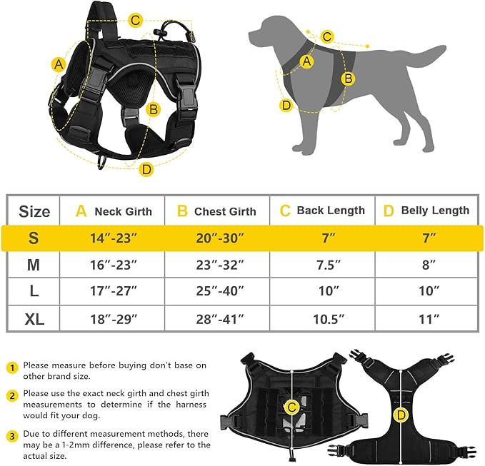 WINGOIN Black Tactical Dog Harness for Medium Small Dogs No Pull Adjustable Reflective Military Pet Harness with Easy Control Handle with Hook & Loop Panels for Walking Hiking Training
