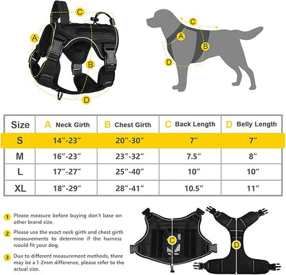 WINGOIN Black Tactical Dog Harness for Medium Small Dogs No Pull Adjustable Reflective Military Pet Harness with Easy Control Handle with Hook & Loop Panels for Walking Hiking Training