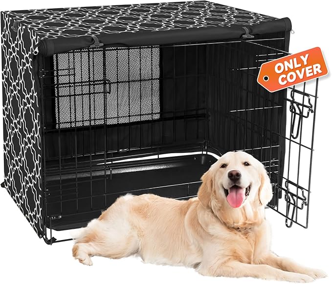 X-ZONE PET 36" Dog Crate Cover for Indoor/Outdoor - Heavy Duty Polyester Pet Kennel Cover Fits for Wire Dog Cage Black Print