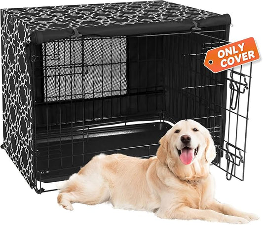 X-ZONE PET 36" Dog Crate Cover for Indoor/Outdoor - Heavy Duty Polyester Pet Kennel Cover Fits for Wire Dog Cage Black Print