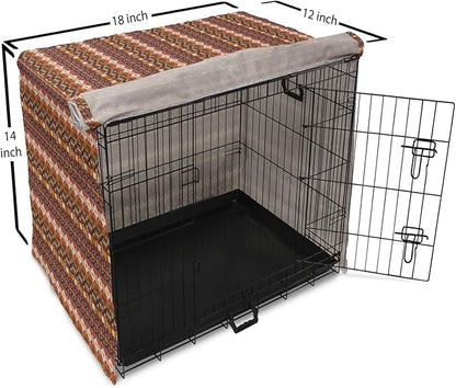 Lunarable Aztec Dog Crate Cover, Ornate Rich Motifs in Autumn Colors Geometric and Floral Design Old Tribal, Easy to Use Pet Kennel Cover for Small Dogs Puppies Kittens, 18 Inch, Orange Yellow Blue