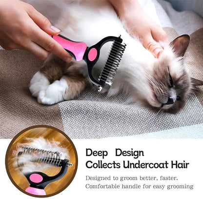 Pet Grooming Brush and Metal Comb Double Sided Long Hair Pet Undercoat Cleaner Brush for Dogs and Cats Removes mats and lint Effectively removes carpet shedding or flyaway hair.(Pink)…