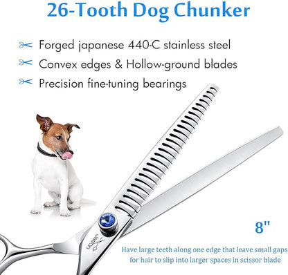 JASON 8" 26 Tooth Chunkers Shears for Dogs Ergonomic Cats Grooming Scissors Texturizing Blending Thinning Shear Pets & JASON Dog Grooming Scissors Set