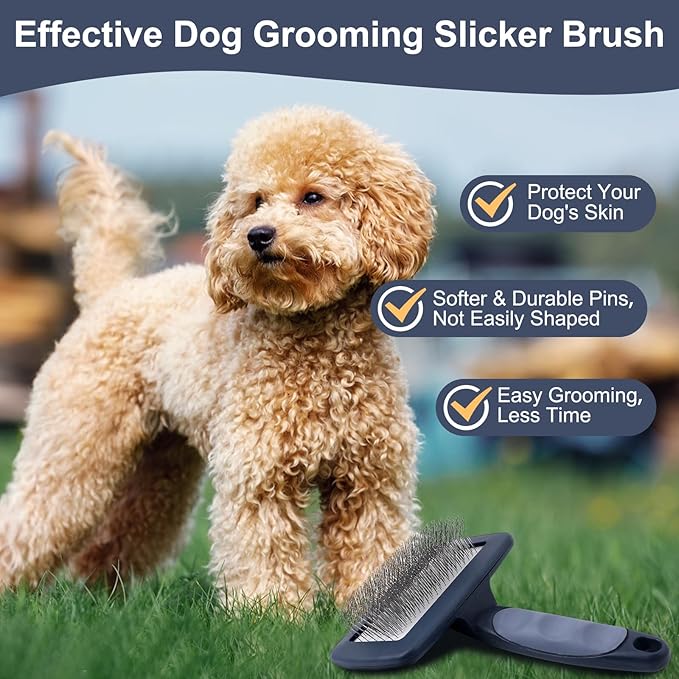 YIRU Large Firm Slicker Brush for Dogs Goldendoodles Poodles,Extra Long Pin Slicker Brush for Dog Pet Grooming Pins and Deshedding,Removes Long and loose Hair,Undercoat,25mm(1")