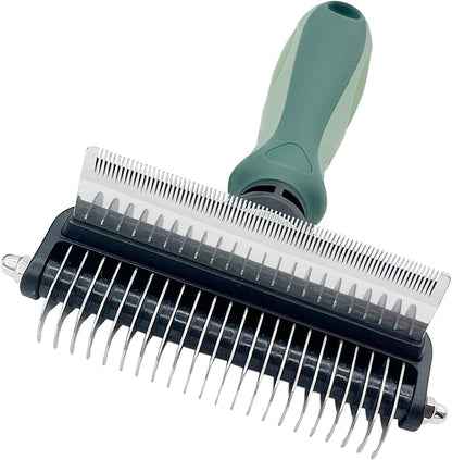 Pet Grooming 2 in 1 Rake Comb Dog Undercoat Dematting Deshedding Brush Hair Removal Tool for Pets Removing Mats and Tangles (Large)