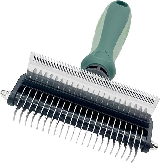Pet Grooming 2 in 1 Rake Comb Dog Undercoat Dematting Deshedding Brush Hair Removal Tool for Pets Removing Mats and Tangles (Large)