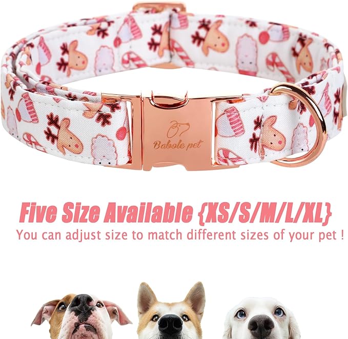 Christmas Dog Collar for Small Dog,White Pink Claus Elk Santa Male Dog Collar with Safety Metal Buckle Adjustable Puppy Collars for Medium Large Boy Dog,S,Neck 10"-16"