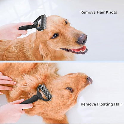 YINGFAN Pet Grooming Combo, Double-Sided Dematting Deshedding Undercoat Rake for Dogs and Cats, Dog Combs for Grooming Matting (Black)