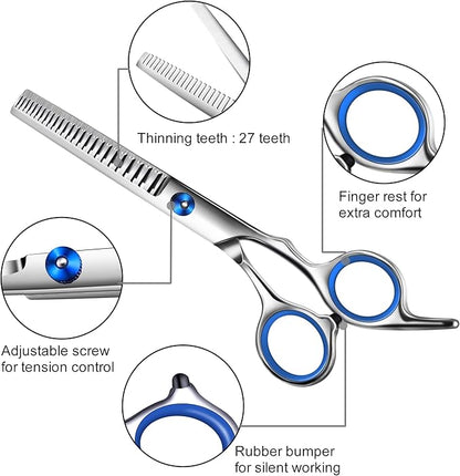 Dog Scissors for Grooming with Safety Round Tip,Dog Grooming Kit,Dog Shears Set,Incude Thinning,Curved Grooming Scissors and Comb for Pets.Suitable for The Right Hand