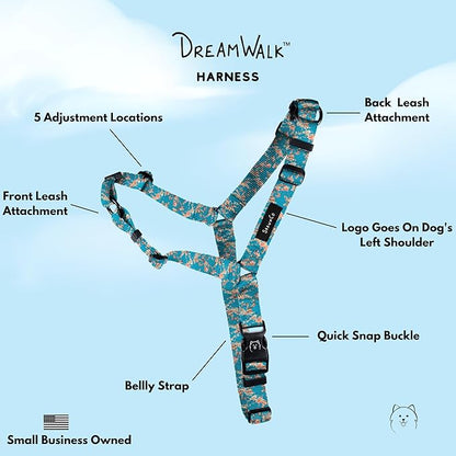 ShawnCo Dream Walk No-Pull Dog Harness- Adjustable, Comfortable, Easy to Use Pet Halter to Help Stop Pulling for Small, Medium and Large Dogs- Art Pattern Designs (Freckle's Garden, S)