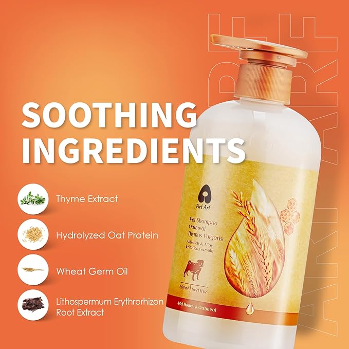 Arf Arf Dog Shampoo Itch Relief, Allay Itch & Irritation Oatmeal Formula, Soothes Dryness and Itching, Long-Lasting Moisture and Natural Fragrance, Suitable for All Breeds and Ages - 16oz