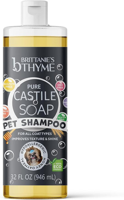 Brittanie's Natural Itchy Skin Relief Shampoo + Conditioner for Dogs & Cats | Honey & Oatmeal Oils | for Allergies and Itching | Deodorizes, Moisturizes & PH Balanced (32oz 2 Pack)