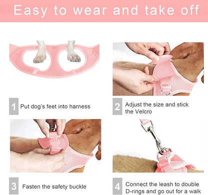 TwoEar Dog Vest Harness Reflective, No-Pull Pet Harness Easy Control with Breathable Mesh, Soft Puppy Step-in Harness No-Choke for Outdoor Walking, Training for Medium Dogs(M, Pink)