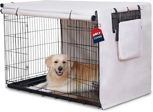 600D Dog Crate Cover, Waterproof Pet Kennel Cover with Storage Bag, Fit for 24 Inch Wire Crate Dog Cage, 24 Inches, Beige