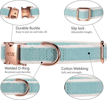 Dog Collar,Metal Buckle Pet Collar Suede Dog Collar Soft&Comfy Adjustable Pet Gift Collars with Bow for Small Medium Large Dogs (Medium, Blue&White)