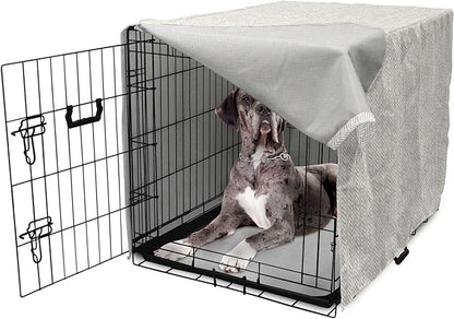 Lunarable Chevron Dog Crate Cover, Hand Drawn Monochrome Herringbone Lines Composition of Abstract Zigzags, Easy to Use Pet Kennel Cover for Medium Large Dogs, 48 Inch, White Beige