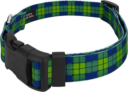 Country Brook Petz - Deluxe Blue and Green Plaid Dog Collar - Made in The U.S.A. - Plaid and Argyle Collection Featuring Charming Designs (1 Inch, Large)