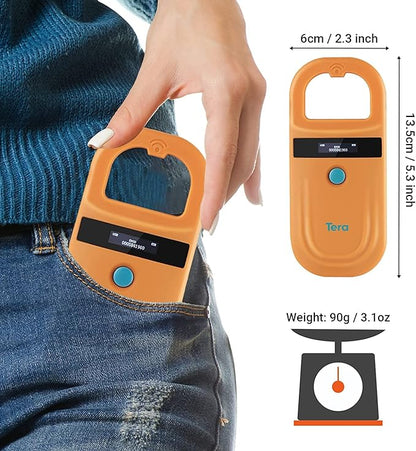 Tera Pet Microchip Reader Scanner RFID Portable Animal Chip ID Scanner with OLED Display Screen Rechargeable Data Storage Tag Scanner Supports EMID FDX-B(ISO11784/85) for Dog Cat Pig Animal Management