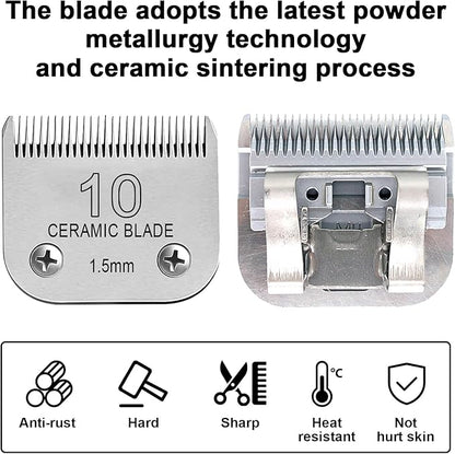 Detachable Pet Dog Clipper Blades, Compatible with Size-10 (1.5mm), Most Oster A5, KM Series Clippers,Made of Stainless Steel Blade 2Pack