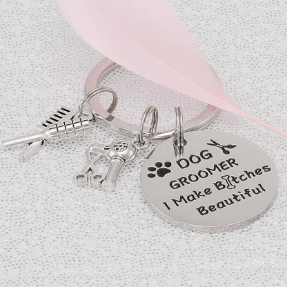 Kivosliviz Dog Groomer Gifts Keychain for Dog Groomers Women Men Key Chains Dog Stylist Presents Dog Grooming Items Pet Hair Groomer Keyring Jewelry Dog Groomer keychain