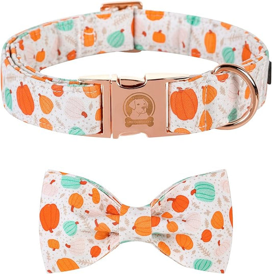 Halloween Dog Collar Bow MR. CHUBBYFACE Adjustable Girl Boy Dog Collar Bow Tie Cute Pumpkin Dog Collar for Small Medium Large Dogs