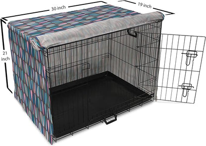 Ambesonne Mid Century Dog Crate Cover, Modern Style Retro Pattern Droplet Shapes Mosaic in Tones, Easy to Use Pet Kennel Cover for Cats & Medium Dogs, 30 Inch, Taupe Blue