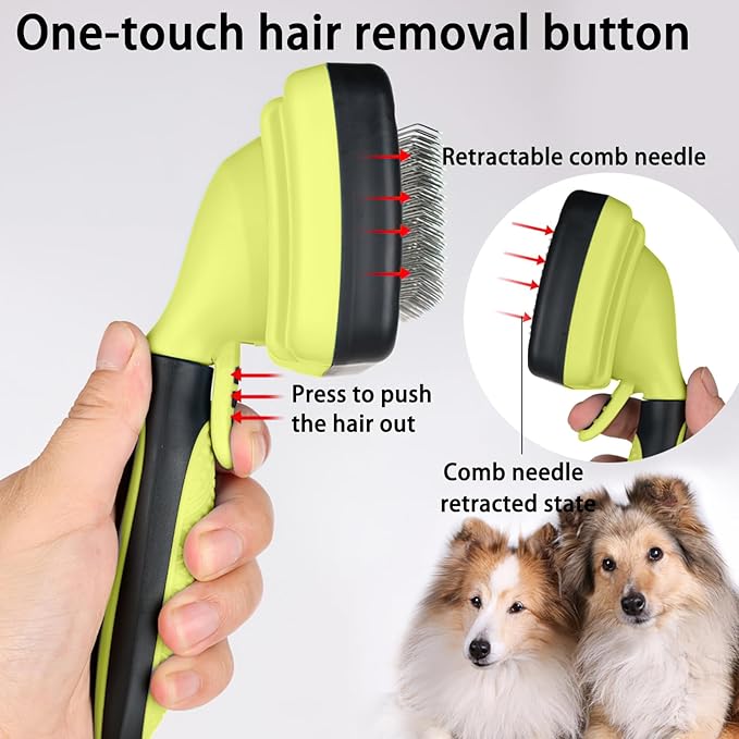 Skin-Friendly Slicker Brush for Pet Grooming - Easy-to-Clean Depilatory Brush for Dogs and Cats, Puppy Hair Removal, Green