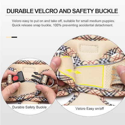 Mercano Soft Mesh Dog Harness and Leash Set, No-Chock Step-in Reflective Breathable Lightweight Easy Walk Escape Proof Vest Harnesses with Safety Buckle for Small Medium Dogs, Cats (Beige, XS)