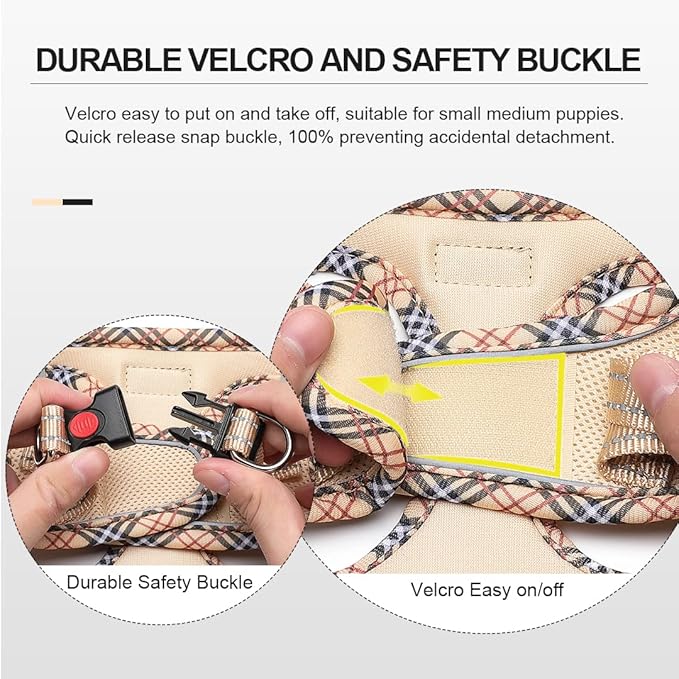Mercano Soft Mesh Dog Harness and Leash Set, No-Chock Step-in Reflective Breathable Lightweight Easy Walk Escape Proof Vest Harnesses with Safety Buckle for Small Medium Dogs, Cats (Beige, XXS)