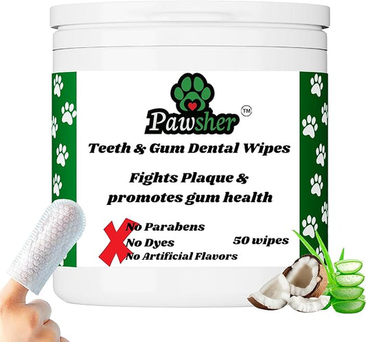 Dogs Dental Wipes | Fights Plaque, Freshens Breath & Promotes Gum Health | No Rinse Dog Teeth Cleaning | Gentle & Naturally Safe Dental Care | Complete Your Dog Tooth Brushing Kit | 50 Count