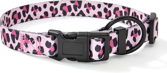 Mile High Life Dog Collar | Nylon Puppy Collars w Cute Patterns | Lightweight Girl Dog Collar | Boy Dog Collar for Small/Medium/Large Dogs (Pink Leopard, Large)